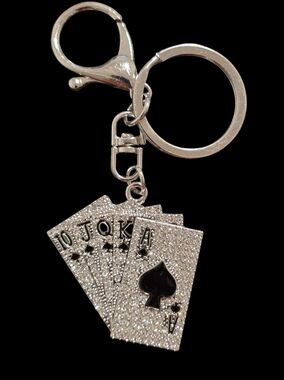 Silver Playing Cards Bag Charm Keychain